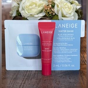 NEW Laneige LIP GLOWY BALM Mini in BERRY + Water Bank MOISTURIZER Sample!